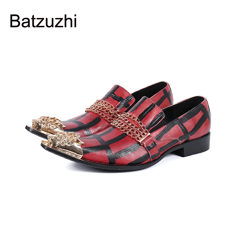 

Batzuzhi мужские ботинки итальянского брена; Стиль с металлическим носком золотистого цвета Модельные туфли из натуральной кожи для мужские бизнес-сумки, вечерние и свадебные туфли, большие EU38-46