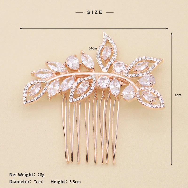 Розовое золото цвет гребень для волос в виде листьев зажим горный хрусталь