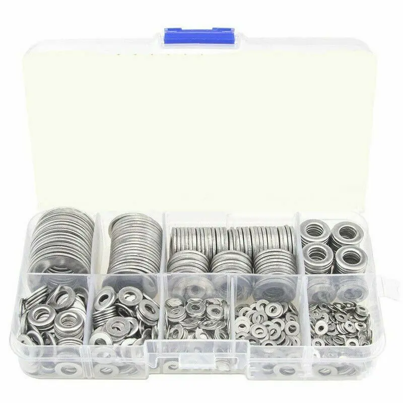 

Silver Stainless Steel Galvanized Flat Washers M2-M12 Assortment Parts Set Kit