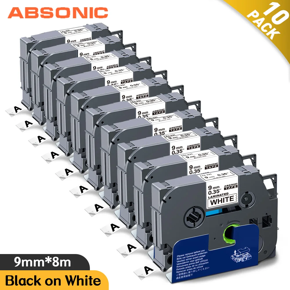 Absonic 10PK 9 мм этикетка 221 для брата лента черная и белая Кассетный картридж