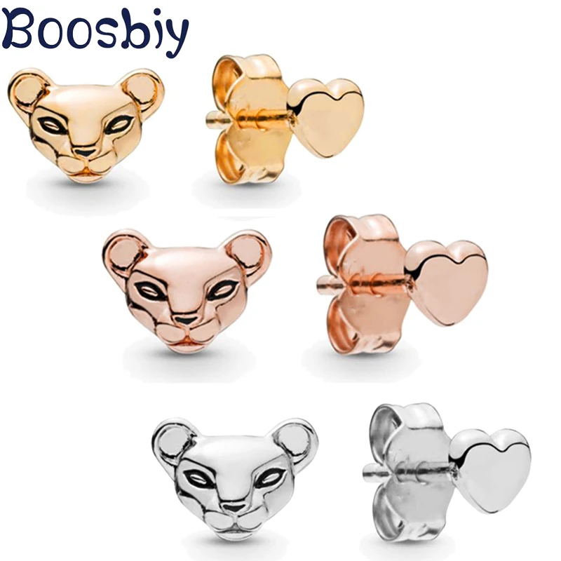 Boosbiy, новинка, красивые серьги принцессы, Лев и любовь, золотой цвет, в форме сердца и Льва, серьги-гвоздики, уникальные серьги для женщин, ювелирное изделие