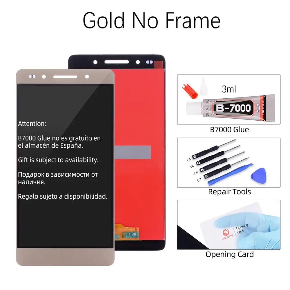 Дисплей для HUAWEI Honor 7 LCD в сборе с тачскрином на рамке 5.2'' белый золото черный - Цвет: No Frame Gold