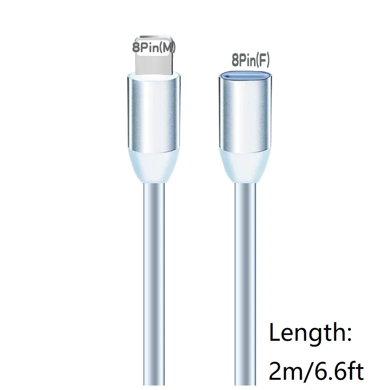 White 2m 6.6ft Удлинительный кабель Lightning для iPhone 11 Pro Max, Xs Max, Xr, 8/8 Plus/7, iPad Air, iPad Mini 8pin видео аудио данных Быстрая зарядка - Цвет: White 2m 6.6ft