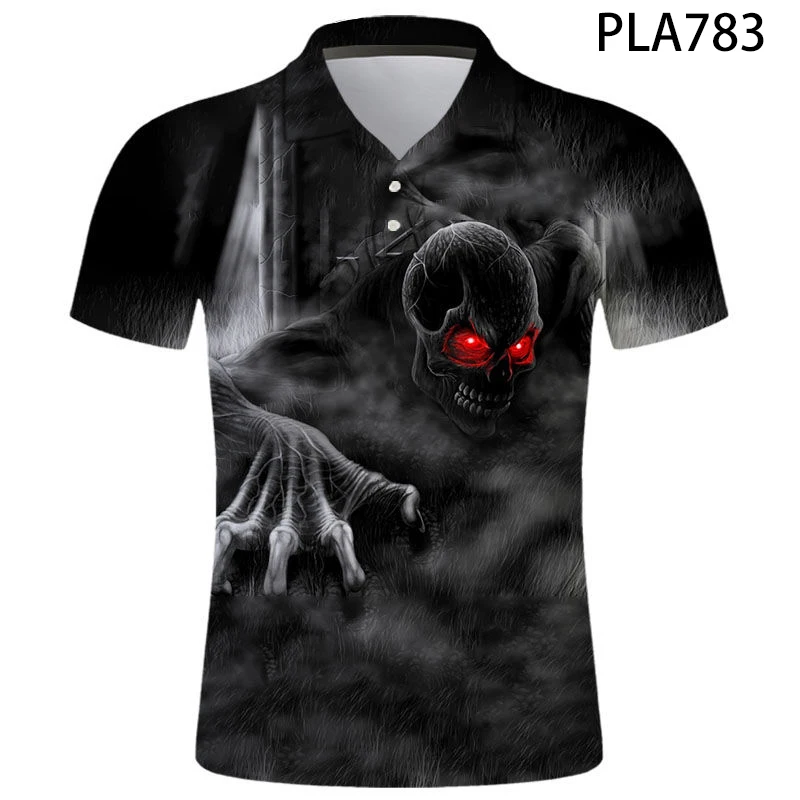 Мужская рубашка поло с коротким рукавом Повседневная модная 3D принтом черепа в