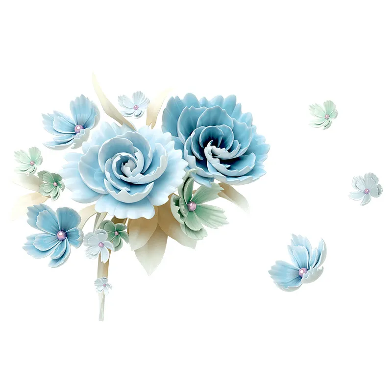

3D Blue Flower Warm Wall Stickers Living Room Teen Room Decoration Aesthetic Decals Modern Bedroom Wallpaper