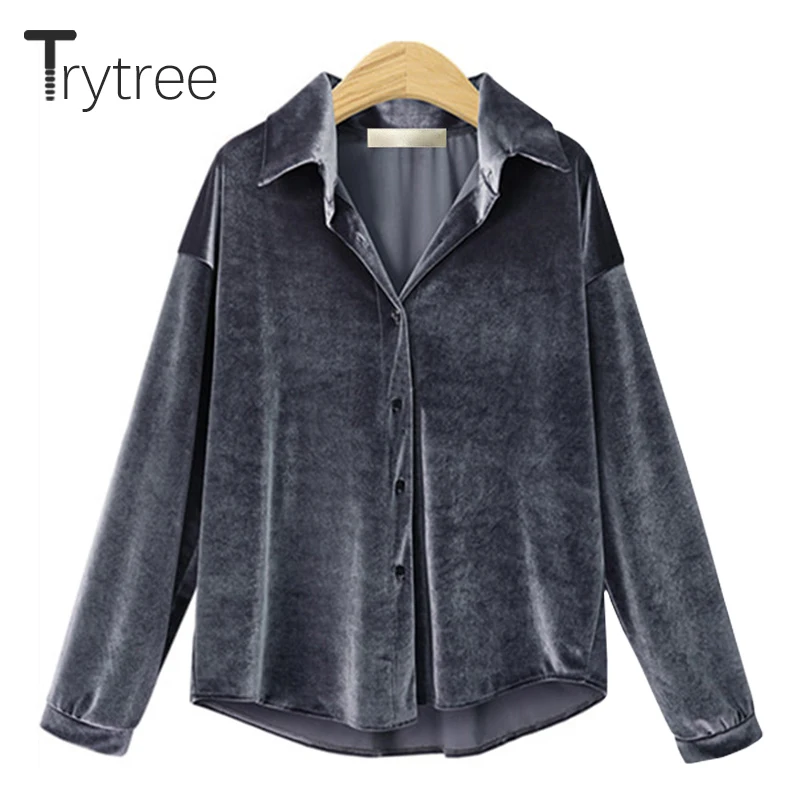 Женская однобортная блузка Ttytree однотонная серая Повседневная Свободная