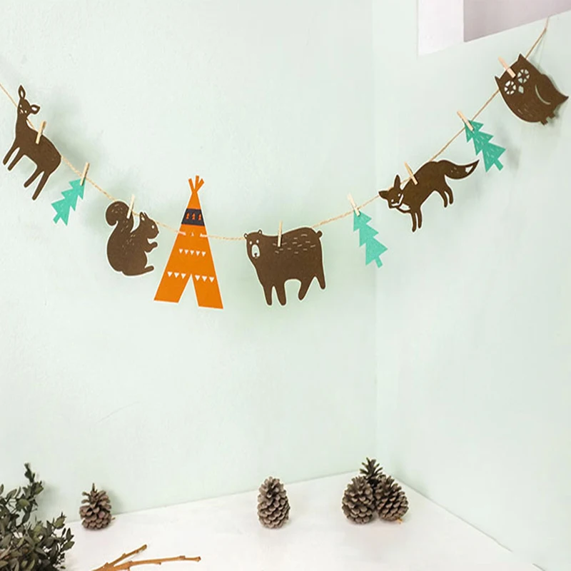 Мультяшная лесная гирлянда с животными детский душ баннер для вечеринки в честь