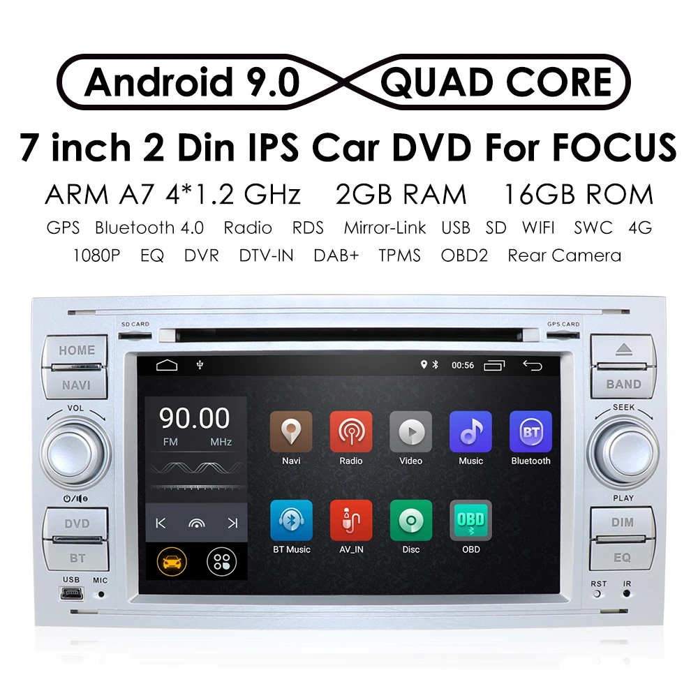 Чистый Android 9,0 Черный Серебряный автомобильный DVD gps Navi плеер стерео радио аудио 4G для Ford Focus 2 Mondeo S C Max Fiesta Galaxy камера