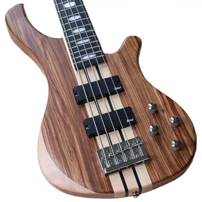 aktive bass gitarre 5 string neck durch 4 string 43 zoll elektrische bass gitarre solide okoume körper natürliche farbe zebrawood rund top f