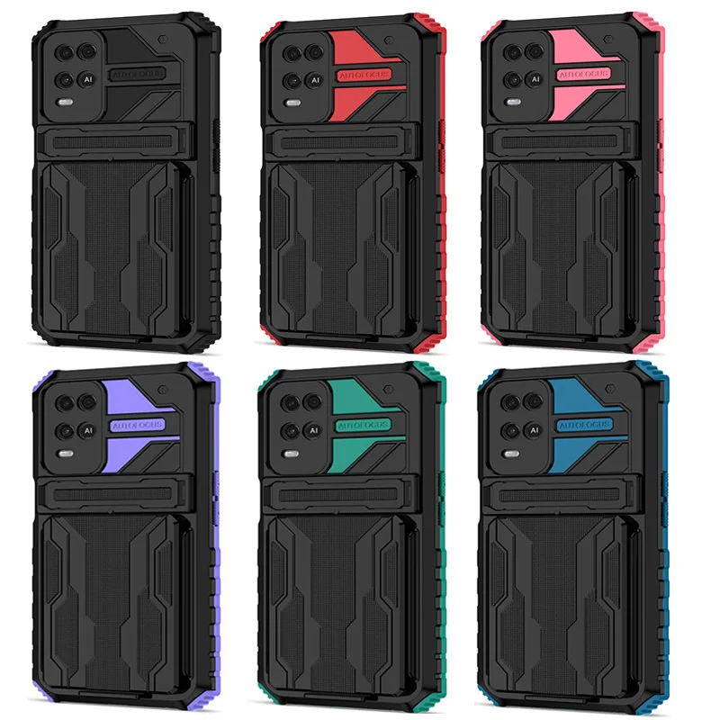

50pcs Armor Shockproof Card Slot Case For iPhone 13 Pro 11 Pro Max XR XS Max 7 8 Plus Stand Holder Cover Coque Funda Bumper Capa