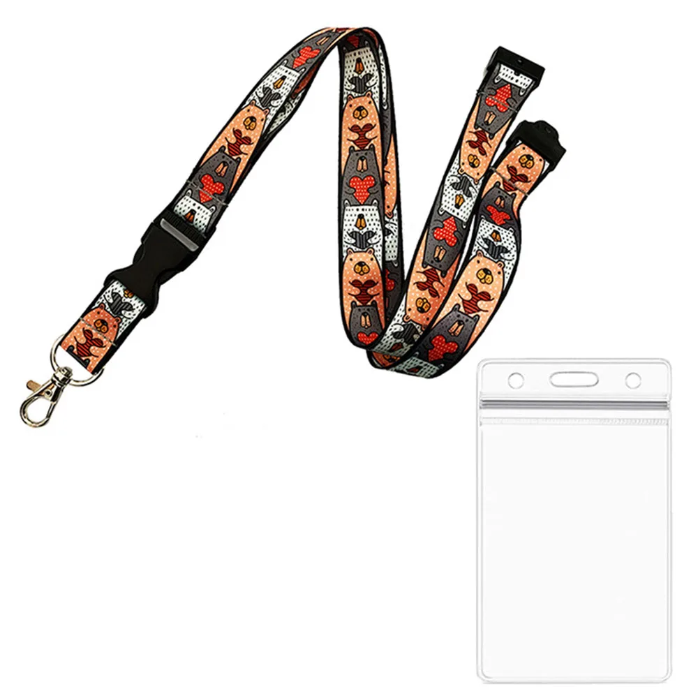 

2021 New Portable Convenient Cartoon Animal Cute Print Pattern Retro Flower Pvc Id Card Holder Metal Buckle Mobile Phone Lanyard