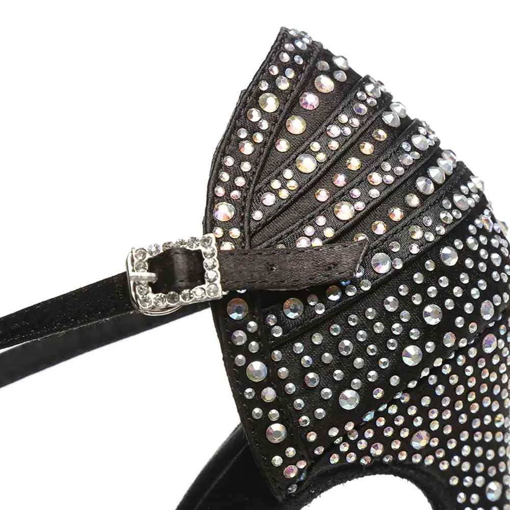 DKZSYIM для женщин туфли латинских танцев Сатиновые лодочки черные