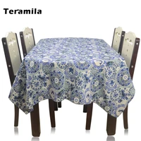 teramila printed floral thick tablecloths cotton linen rectangular round table cover cloth for wedding mantel oval dining table