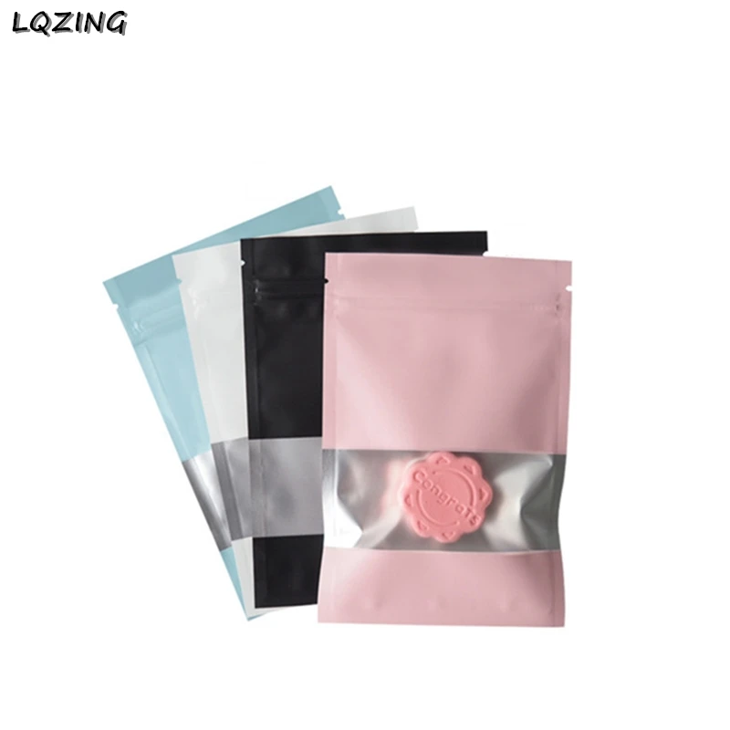 20pcs 8*12cm Matte Color Foil Bag Clear Window/ Pink Self Seal Zipper Cosmetic Tools Baggies Retail Parts Packaging Pouches - купить по