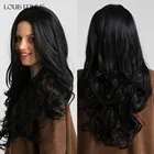 Длинный черный синтетический женский парик LOUIS FERRE, парик для косплея средней части с естественной волной для женщин, термостойкие африканские и американские волосы