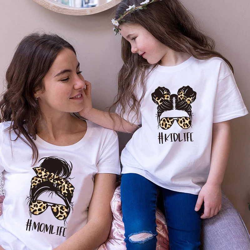 

Fashion family Tshirt mother kids mother and daughter Leopard print Mommy and Me family matching outfits mother kids tshirts