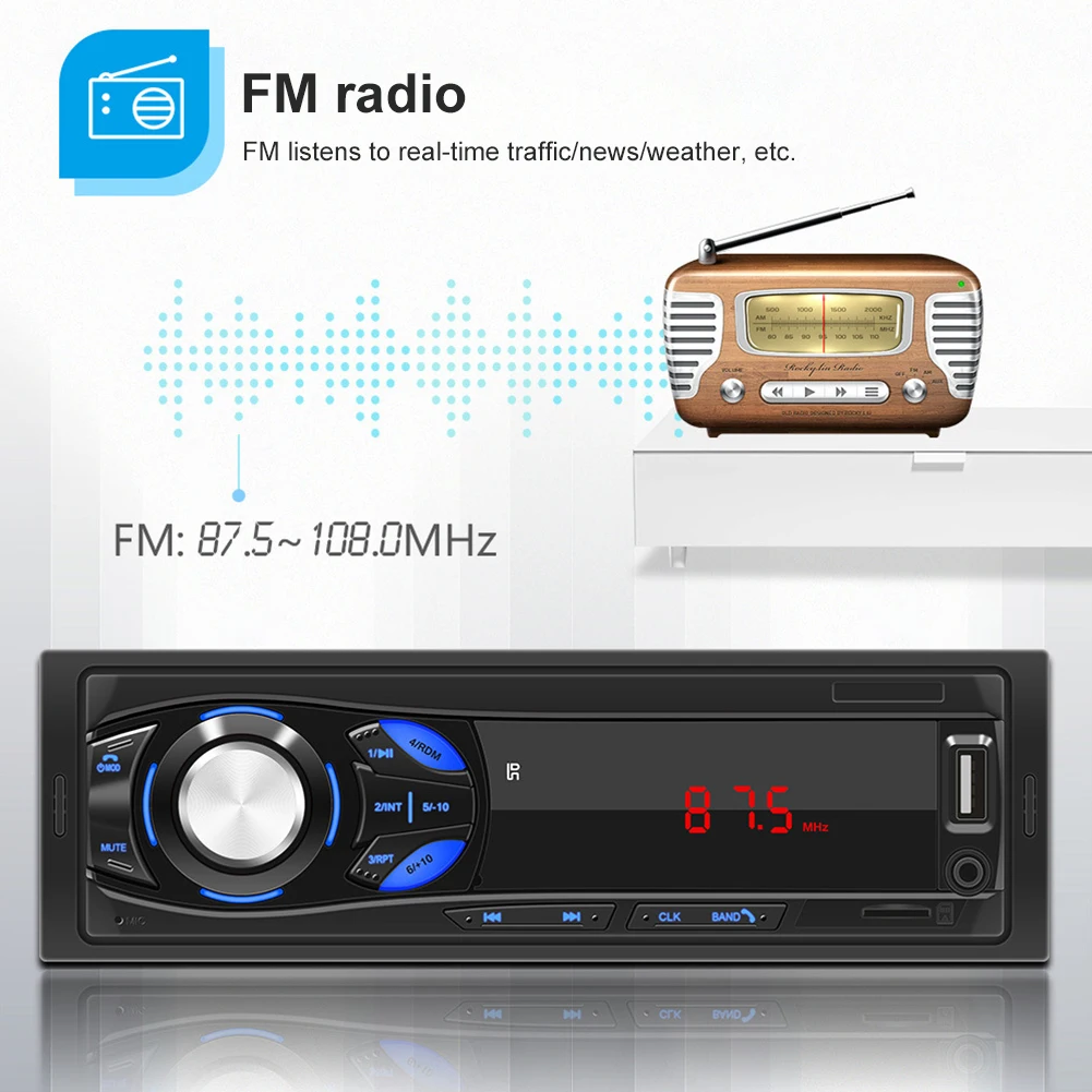 Автомобильный радиоприемник стерео mp3-плеер FM AUX вход SD/USB Bluetooth-совместимость 12 В