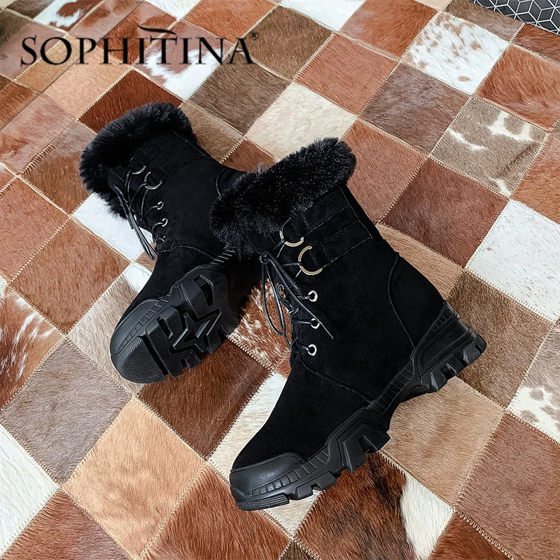 SOPHITINA/зимние сапоги; удобные теплые однотонные ботинки из высококачественной натуральной кожи с круглым носком на шнуровке; женские ботильоны; PO314