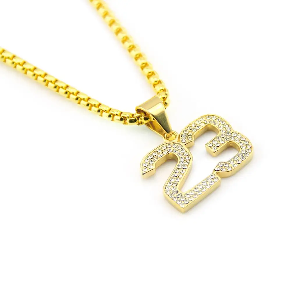 Хип-хоп ожерелье с подвеской номер 23, украшенное стразами, для мужчин, рэперская ювелирная продукция, золотое серебро, доставка напрямую.