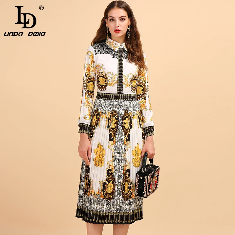 Женское плиссированное платье LD LINDA DELLA элегантное винтажное миди с длинным