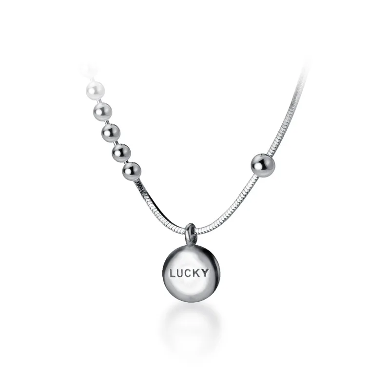 

925 Sterling Silver Lucky Round Pendant Necklace For Women 40CM Charm Choker Trendy Jewelry For Women Engagement Party Gifts