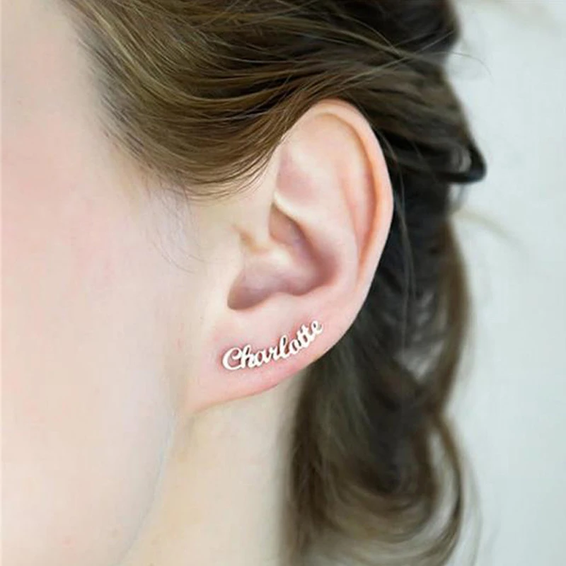

Fashion Personalized Name Earrings Customize Letter Numbers Stainless Steel Stud Earrings Jewelry For Women Girls Jewelry Gifts
