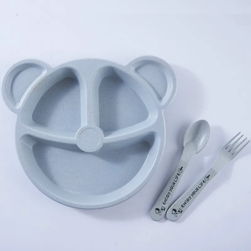 Детская миска + ложка вилка набор посуды для кормления мультяшный медведь