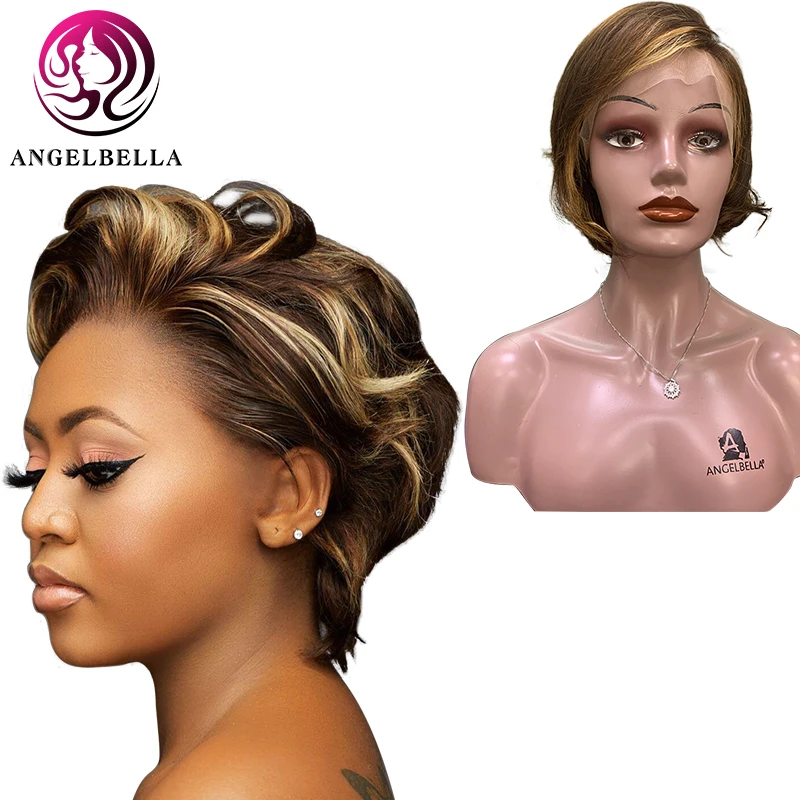 Angelbella 13x5 короткие человеческие волосы кружевные передние парики Highligh 4/27 # на