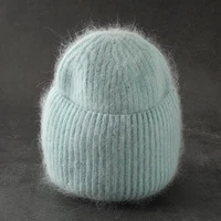 rabbit fur fluffy soft winter hat for women cashmere wool cap female knitted skullies beanies warm knit hat bonnet wholesale