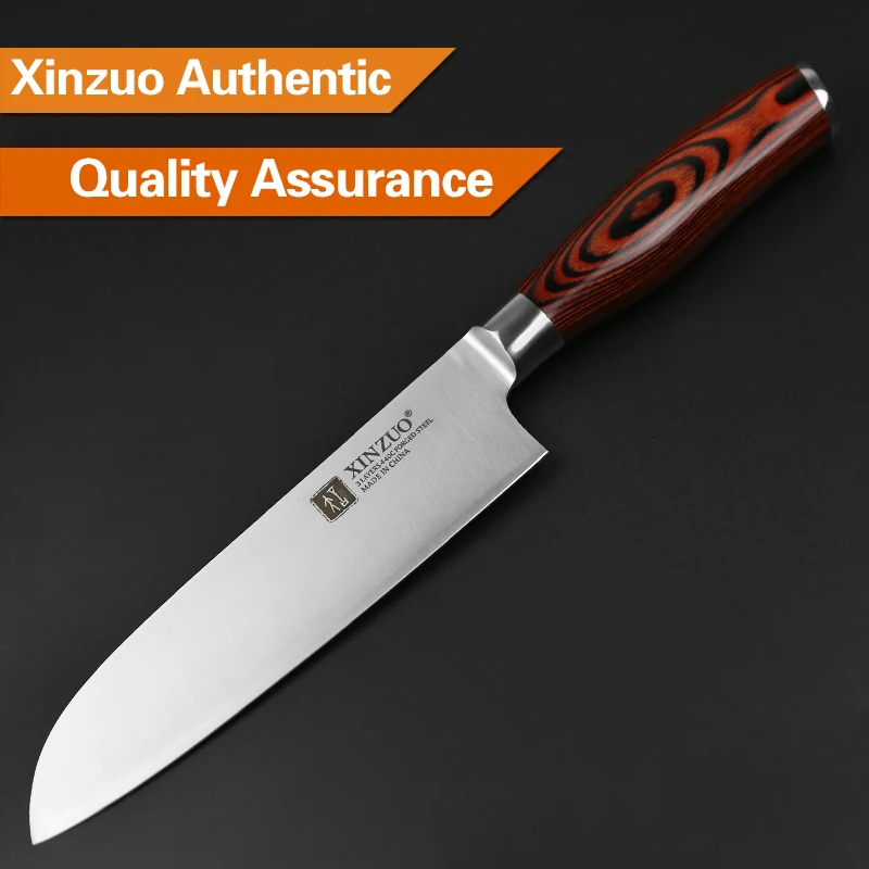 XINZUO 7 ''дюймовый нож Santoku немецкий 3 слоя 440C плакированный стальной нож из нержавеющей стали японский стиль шеф-повара с деревянной ручкой Pakka