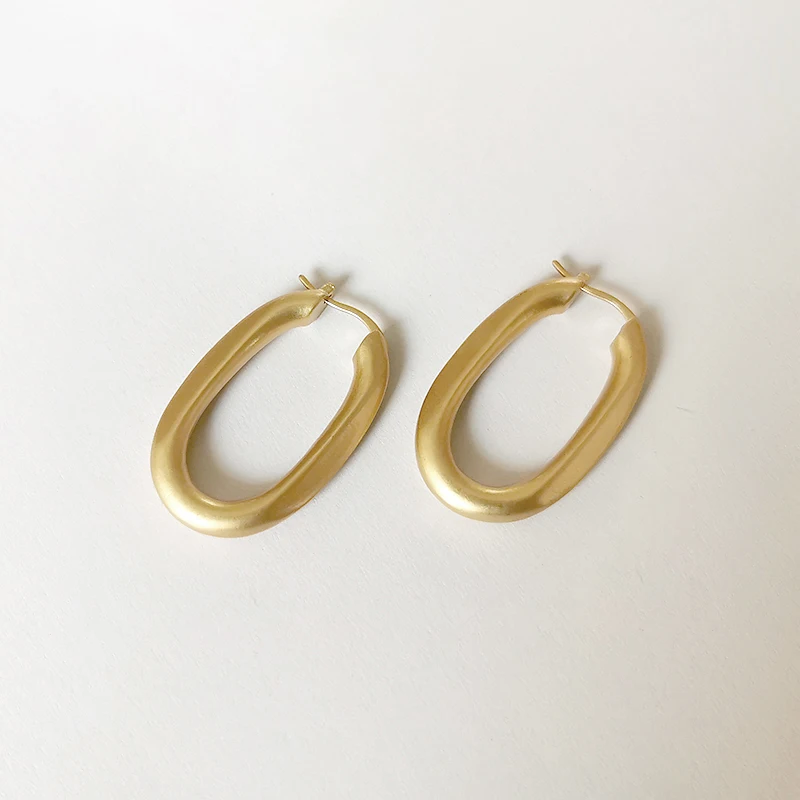 matte gold GHIDBK, маленькие золотые серебряные одноцветные овальные серьги-кольца, модные массивные серьги ручной работы, женские минималистичные повседневные серьги - Окраска металла: matte gold
