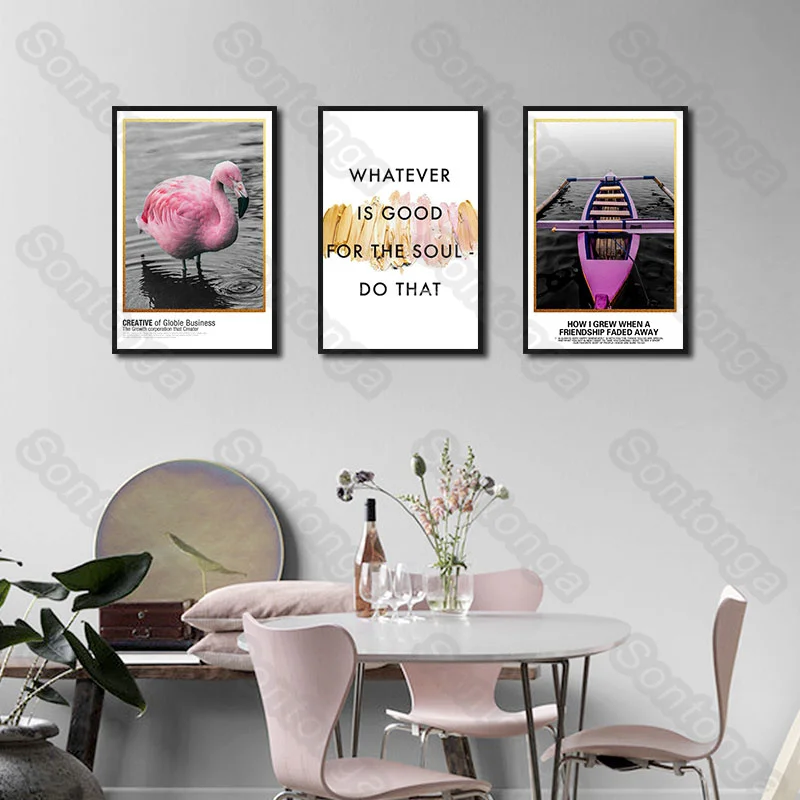 

Nordic style flamingo boat art poster modern home decoration sofa simple bedroom bedside canvas painting painting creative