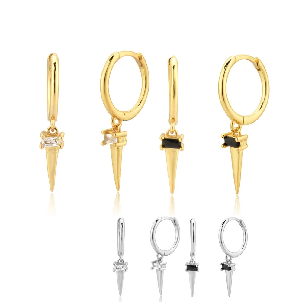 

8.5mm Spike Zircon Drop Earring 2021 Rock Punk Fashion Fine Jewelry Piercing Ohrringe Pendientes 925 sterling silver earrings