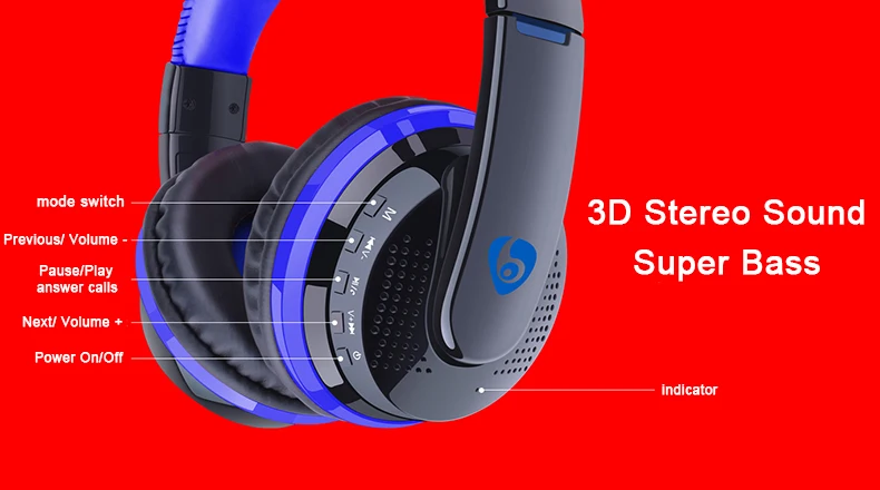 Накладные басы стерео Bluetooth наушники Беспроводная гарнитура поддержка микро SD карты радио микрофон