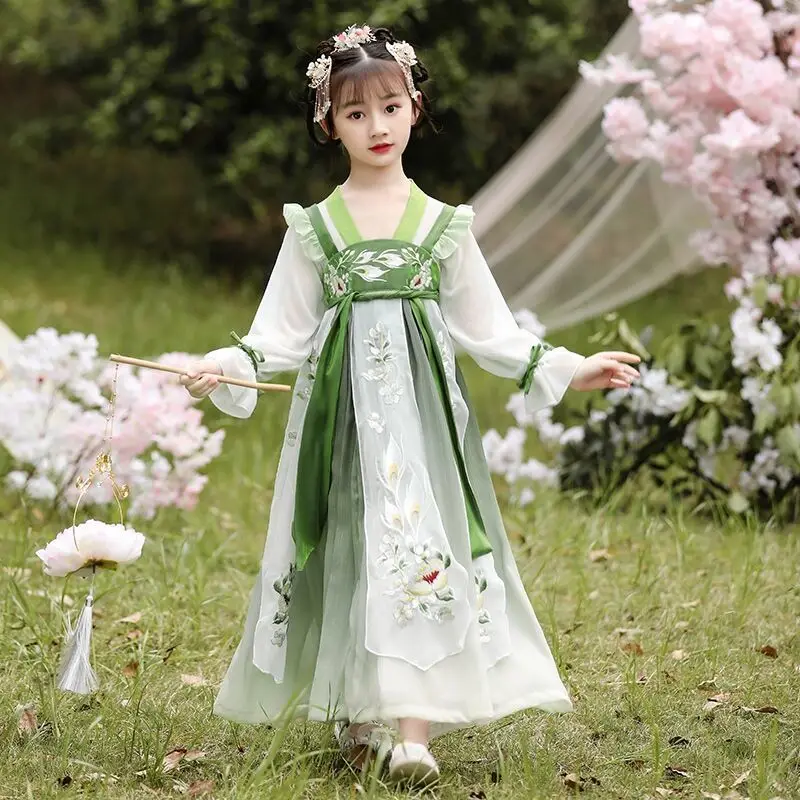 

Flower cluster brocade original children's hanfu Chinese style Tang suit girl costume dress super fairy little girl spring and a