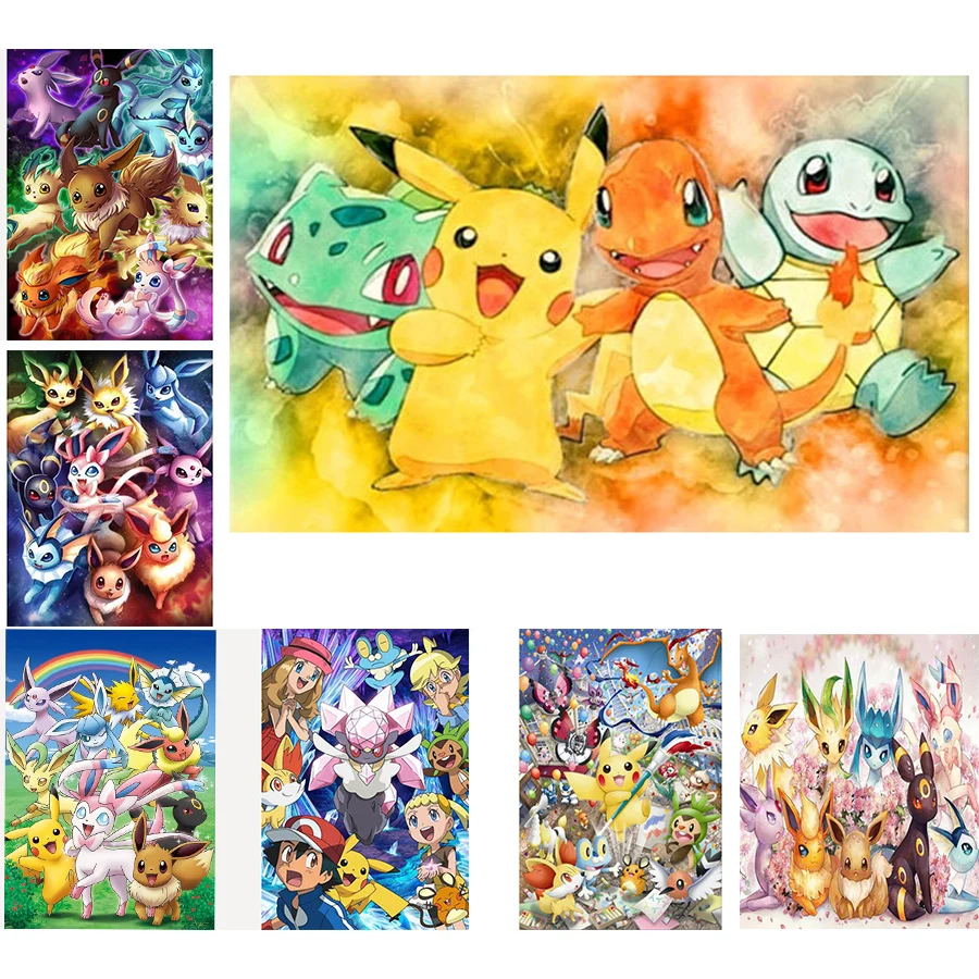 3D Cross Stitch Diamond Painting Cartoon Pokemon Embroidery Mosaic Rhinestones Full Round Square Drill Pictures Home Decor Gifts