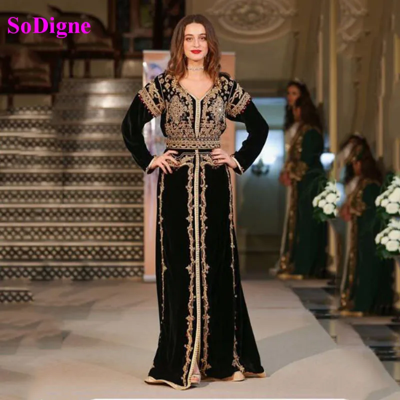 

SoDigne Algerian Caftan Evening Dress Morocco Velvet Special occasion Dresses Lace Appliques Outfit Prom Dress Party Gowns