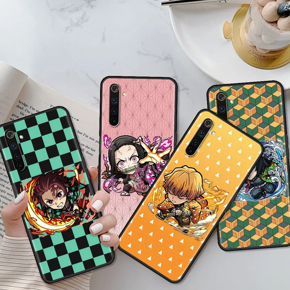 

Capa For Realme 8 C21 6 C3 7 Pro GT Master XT C11 7i Phone Case For Oppo A53 A9 2020 A93 A52 Black Cover Demon Slayer Cute