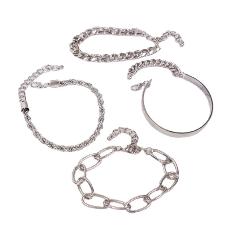 

2021 Women Alloy Thick Chain Bracelet Set Charm Bangle Exquisite Jewelry