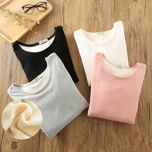 Женская утепленная футболка с длинными рукавами, бархатная облегающая футболка с круглым вырезом, на осень и зиму, C5774