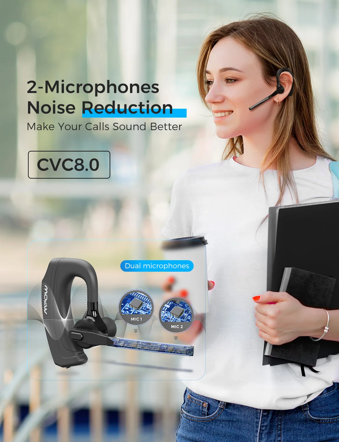 Mpow EM20 одиночные беспроводные наушники CVC8.0 шумоподавление 10hrs время разговора Bluetooth наушники для iPhone XS huawei автомобильный офис