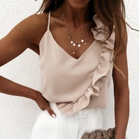 women summer blouse shirts sexy v neck ruffle blouses backless strap office ladies sleeveless casual tops tops for women