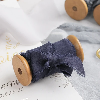 Dark Navy 2 ''x 1,5 ярдов изношенный шифон край ленты с катушкой ручной работы лента с бахромой Свадебный Пригласительный букет подарочная упаковка плоские пластины - Цвет: Dark Navy