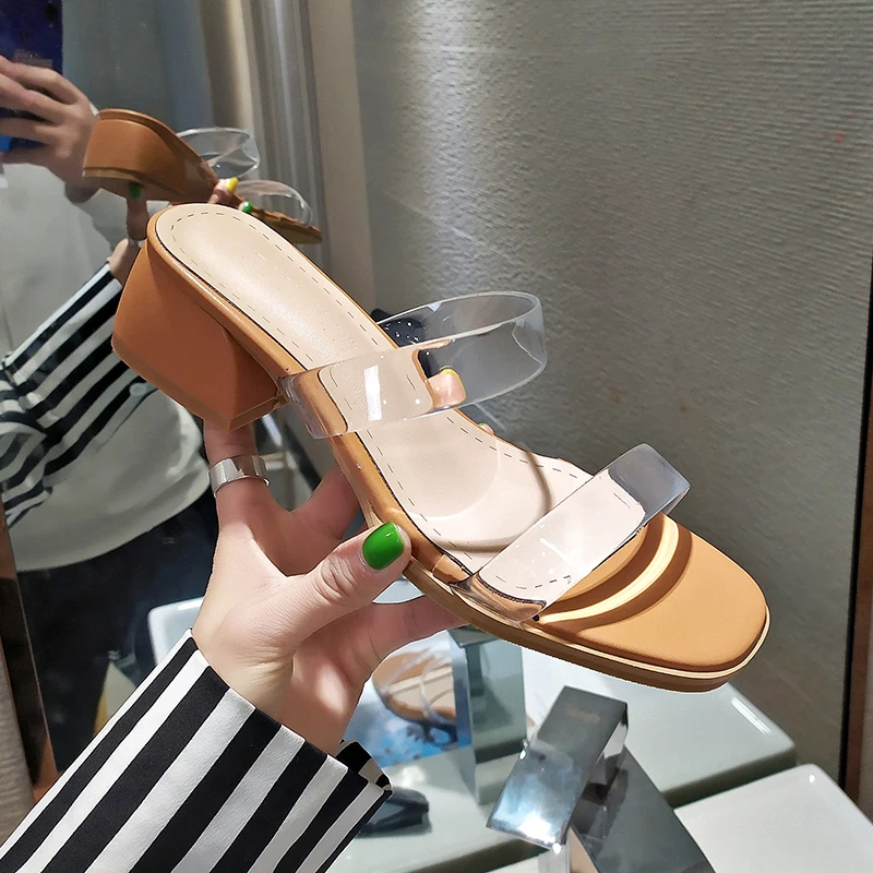 

PVC Jelly Sandals Crystal Open Toe Med Heels Women Shoes Woman Transparent Slip On Casual Sandals Plus Size Pumps Female Sandals