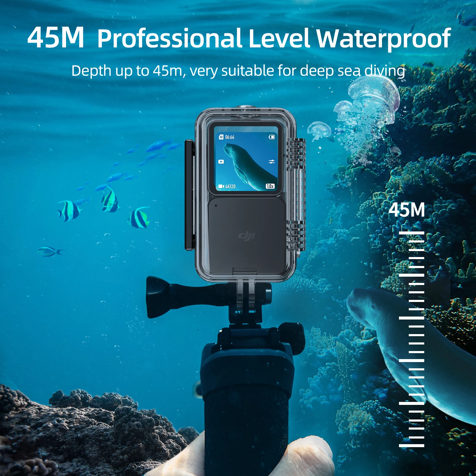 

TELESIN Housing Case for DJI Osmo Action 2 Sports Camera Waterproof Case 45M Diving Housing Protective Shell Underwater Cover