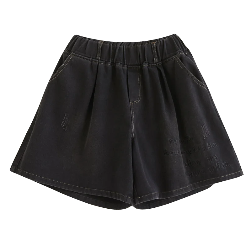 

200 Jin plus Size Denim Shorts for Plump Girls Summer Elastic Waistband Slimming A- line Wide Leg Pants Loose All-Match Cropped