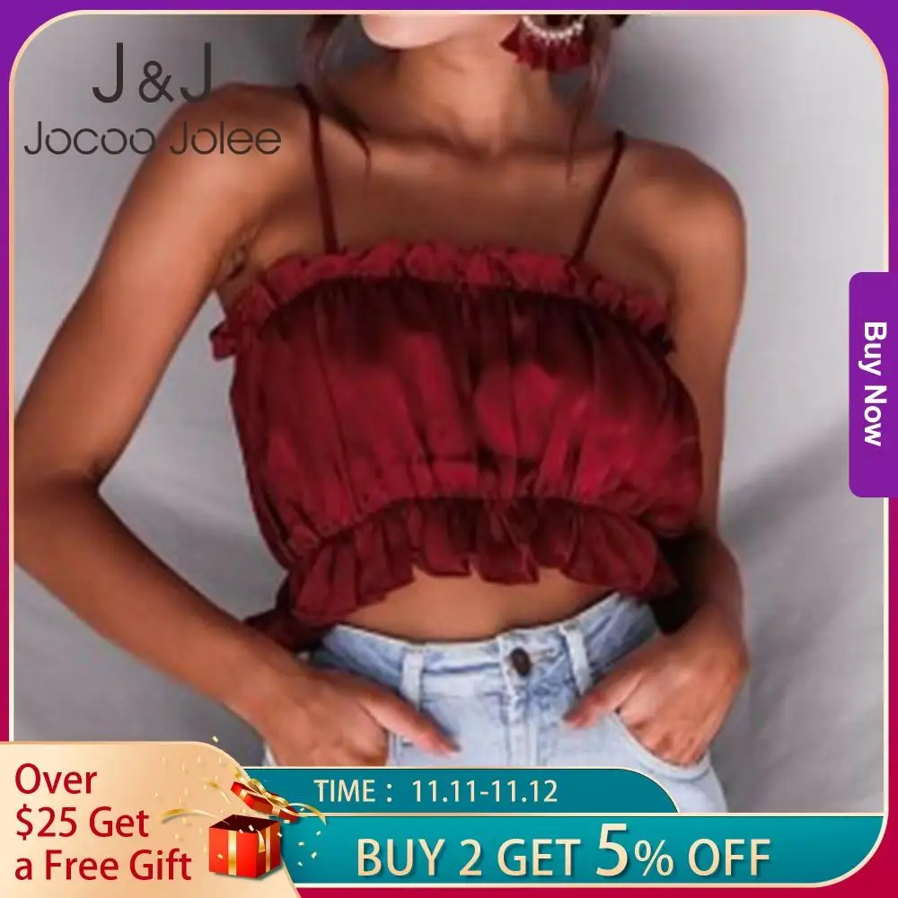 Jocoo Jolee Сексуальная женская блузка на бретельках с оборками Летние повседневные