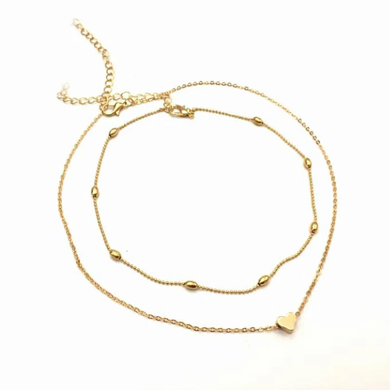 Двухслойное модное ожерелье цепочка из бисера чокер с звеньями цепь сплава