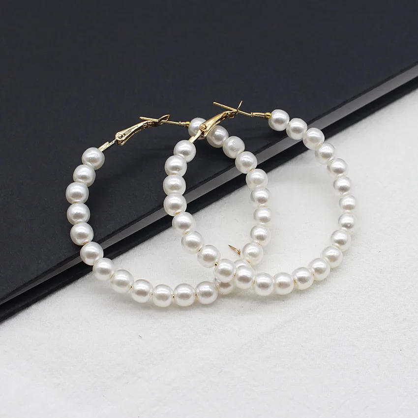 

Женские массивные серьги-кольца, металлические золотые серьги с круглым жемчугом, подарок модные корейские драгоценности