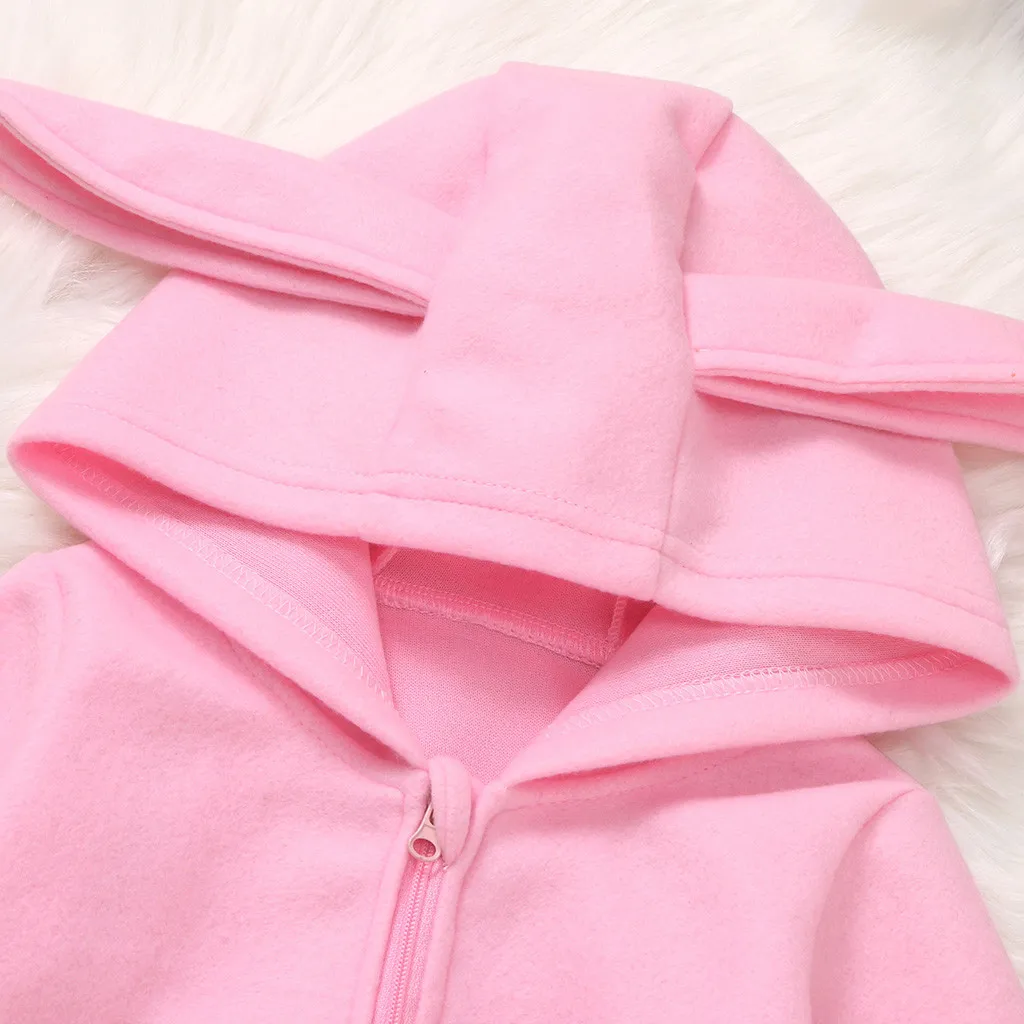 Детский однотонный комбинезон с капюшоном и кроличьими ушками | Детская одежда